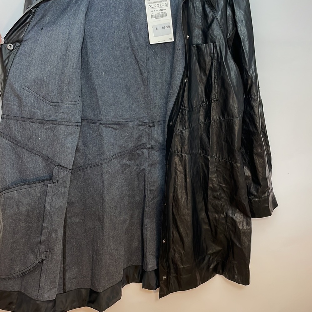 ZARA XL Faux Leather Long Sleeve Shirt Dress Snap Front Chest Pocket Black Mini - Picture 13 of 16